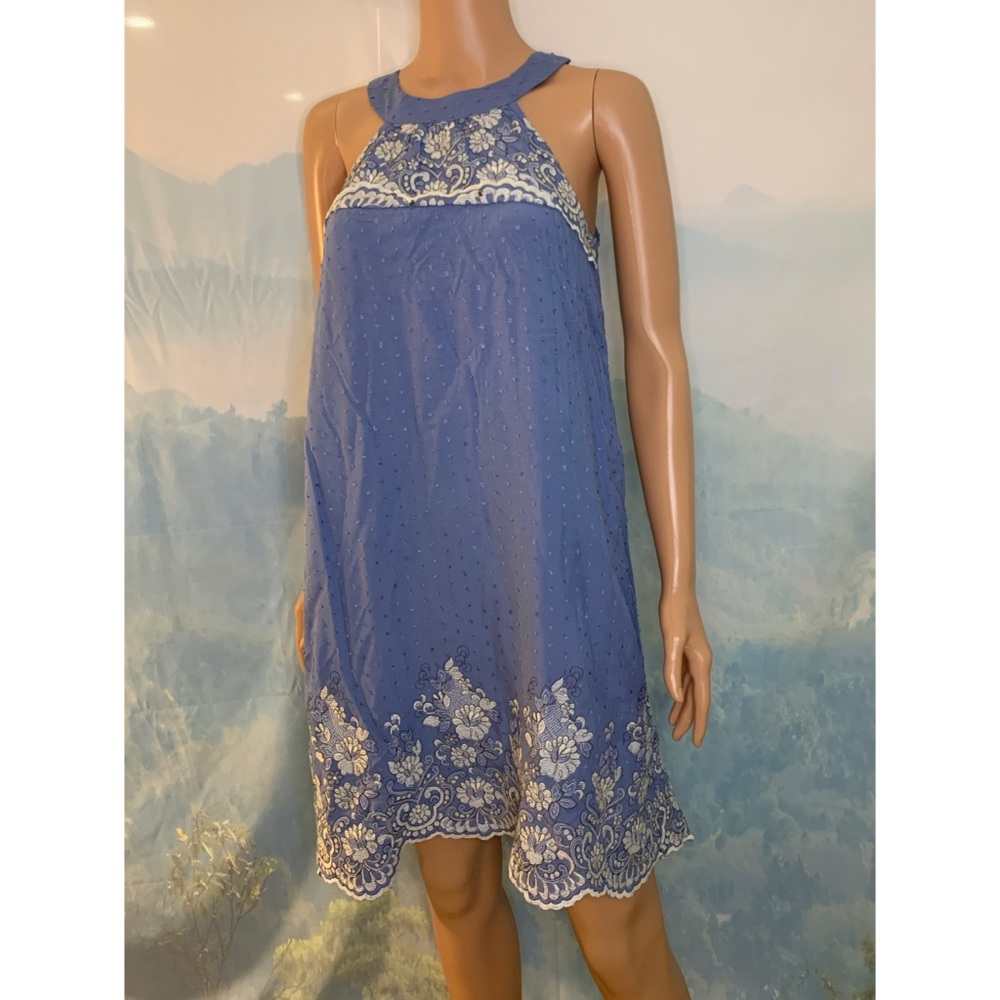 Miami Baby Blue & white W/ embroidered Dress size xs summer